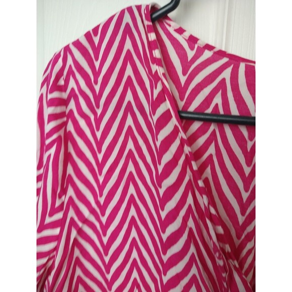 Stylus Woman L Blouse V Neck Pink White Chevron Pullover 3/4 Sleeves - Picture 4 of 10